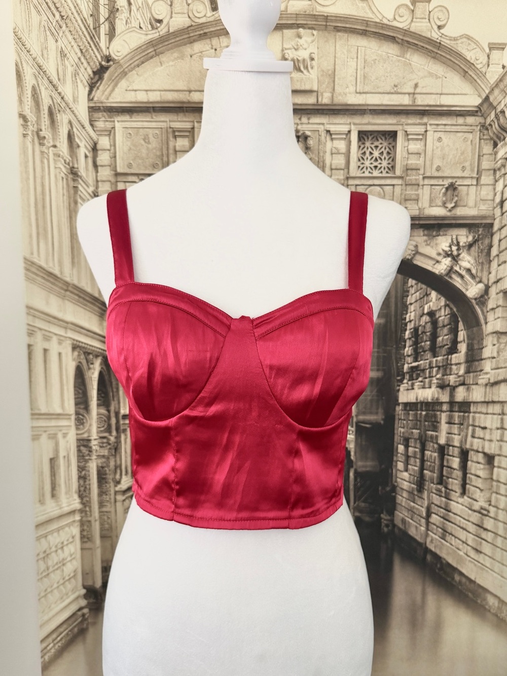 Preloved Red Satin Bustier Crop Top - Women Intimates & Sleepwear